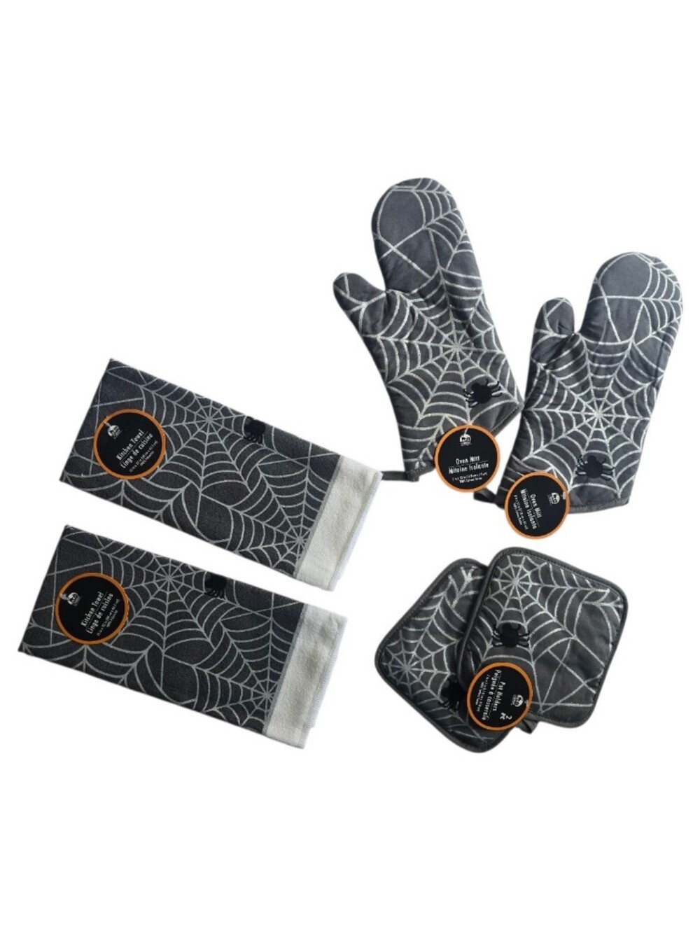 Spider Web Halloween Oven Mitt and Kitchen Towel Gray Kitchen Decoration Set